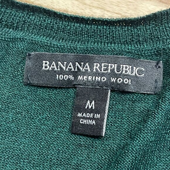 Banana Republic Preppy Indie Academia Sweater Medium Forest Merino Wool Layering - Picture 8 of 9